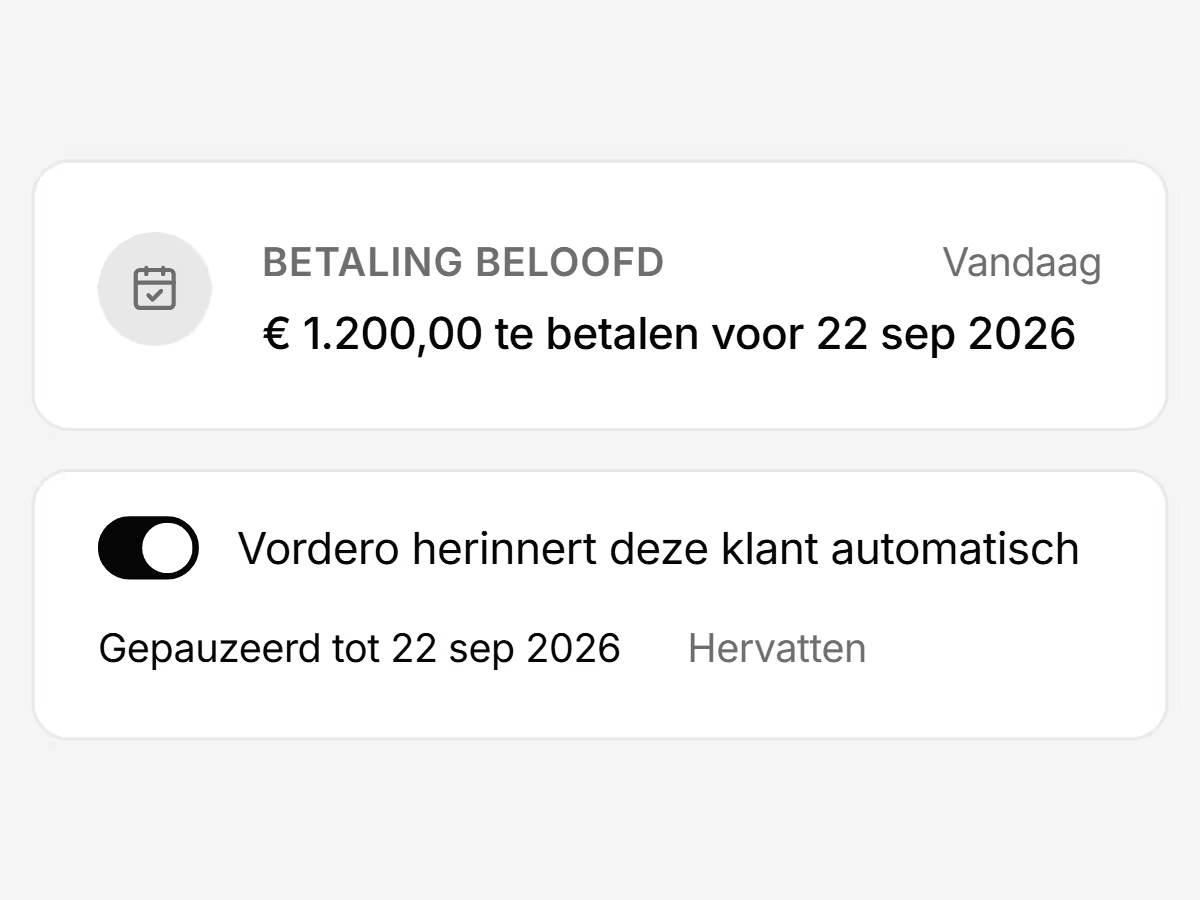 De tijdlijn van Bakkerij Jansen met een betalingsbelofte voor 22 september, en de opvolging van die klant gepauzeerd tot die dag.
