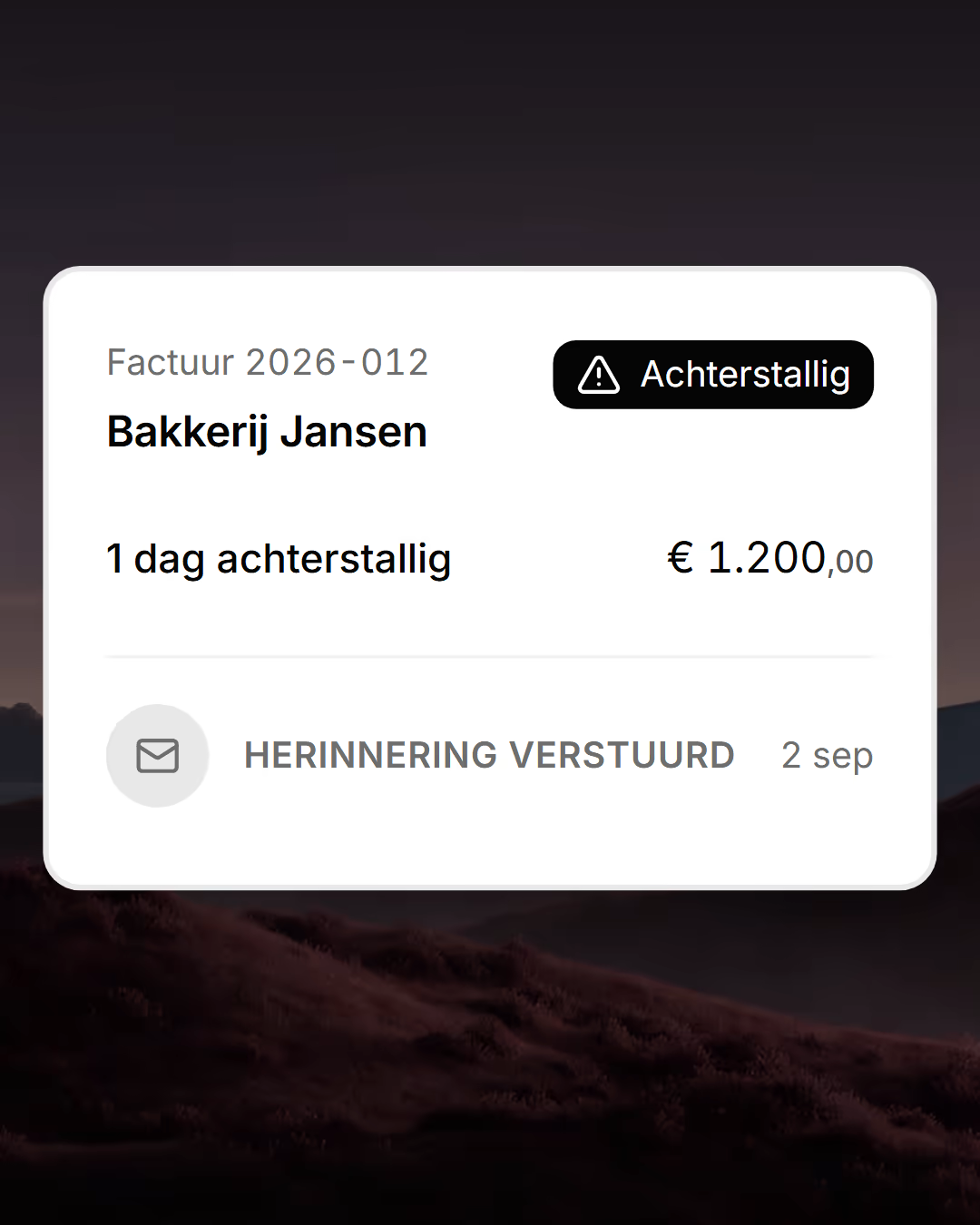 Een factuur van 1.200 euro is een dag te laat. Vordero stuurt de herinnering, en die wordt bezorgd en geopend.